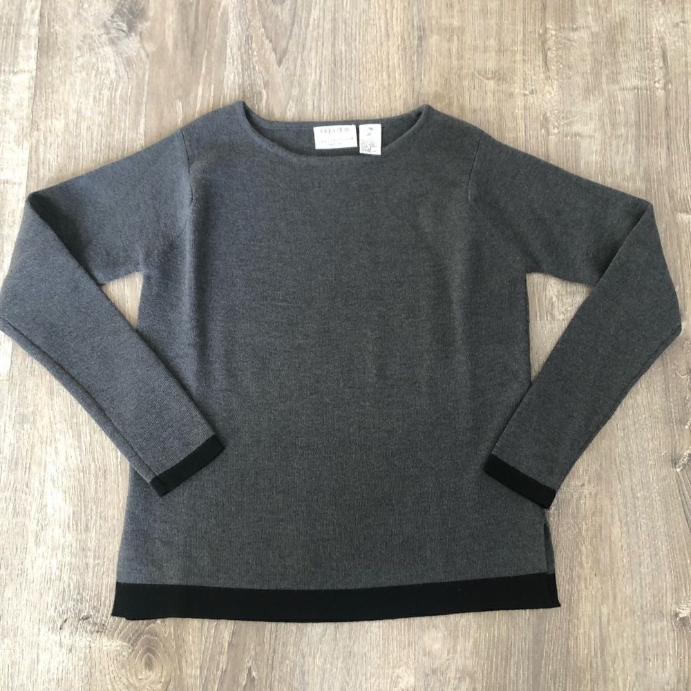 Preview Collection Petites 100% Extra Fine Merino Wool Gray Sweater Extra Small